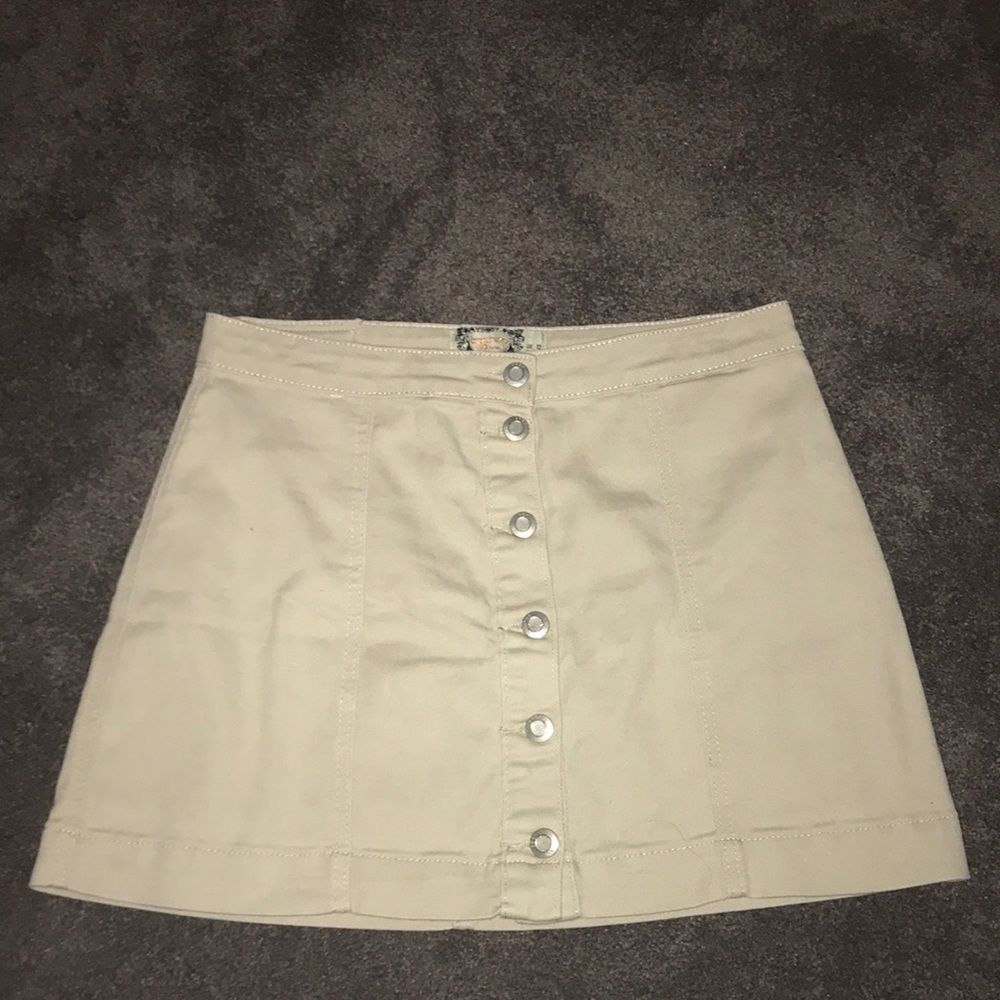 tan denim button front skirt